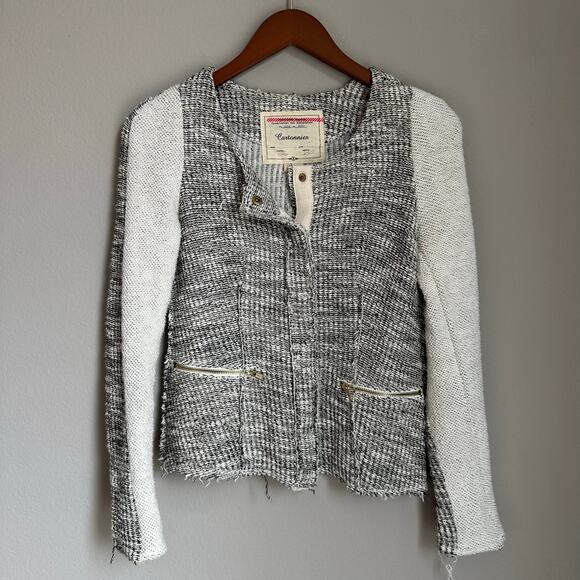 Anthropologie Cartonnier Two Tone Gray Tweed Cardigan Size XS Academia Preppy - Picture 2 of 10